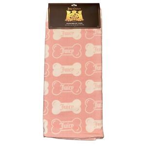 Juicy Couture Pink & White Bone Print Microfiber Pet Dog Cat Bath Towel Blanket